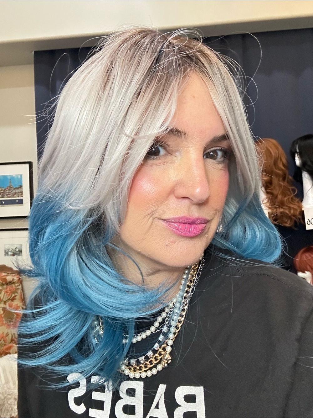 347 “the Billie” Blonde to Teal Layered layered Bob , 100% Synthetic full wig